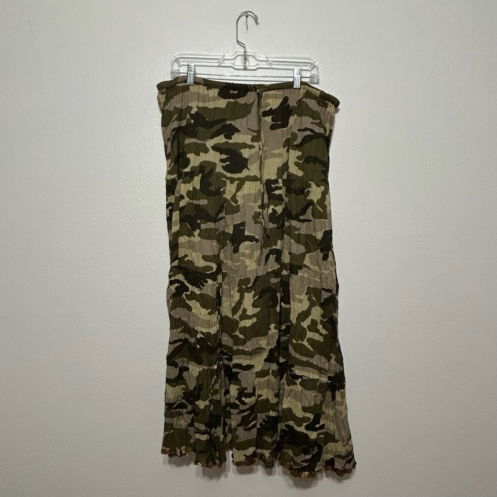 Molato Camo Maxi Skirt Gold Circle Trim Womens OSFM Elastic Waist Drawstring‎
